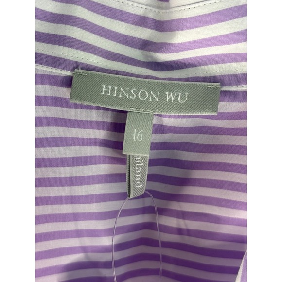 NWT Hinson Wu Purple Lilac White Stripe 3/4 Margot Sleeve Shirt Top‎ Size 16 - Picture 9 of 16